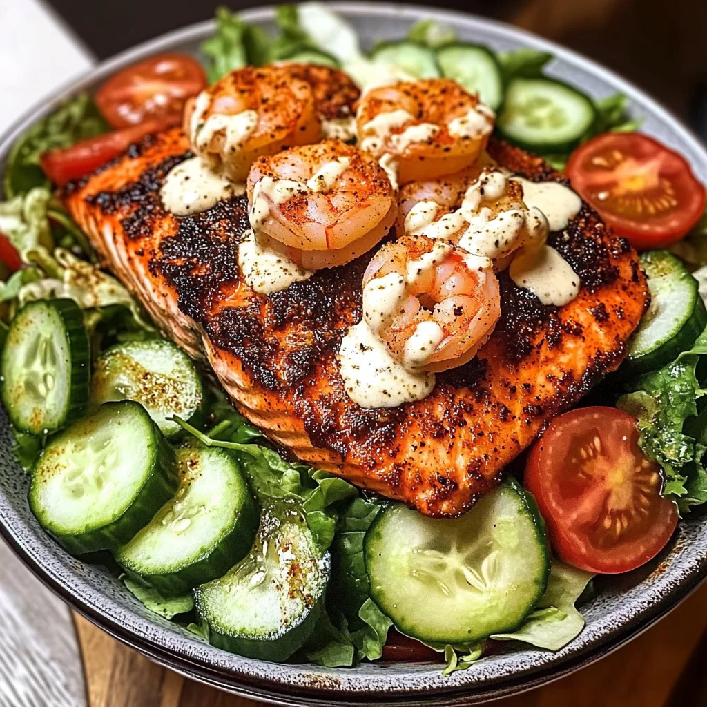 Blackened Salmon & Shrimp Salad