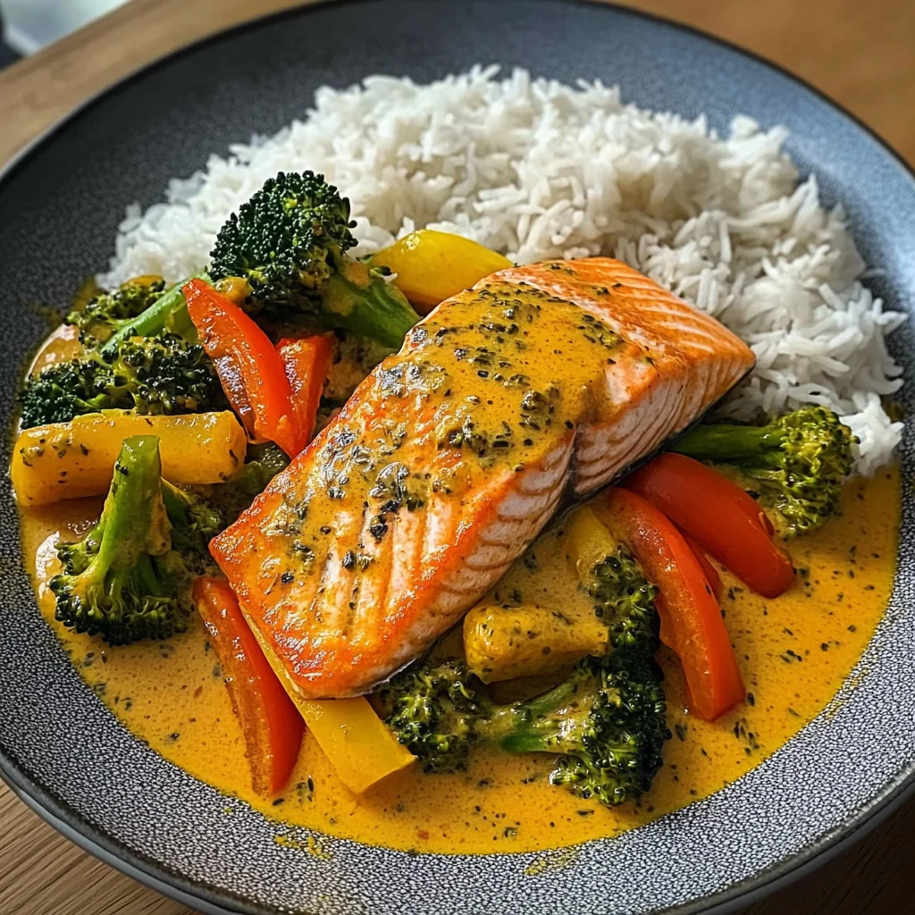 Coconut Veggie Salmon Curry with Rice