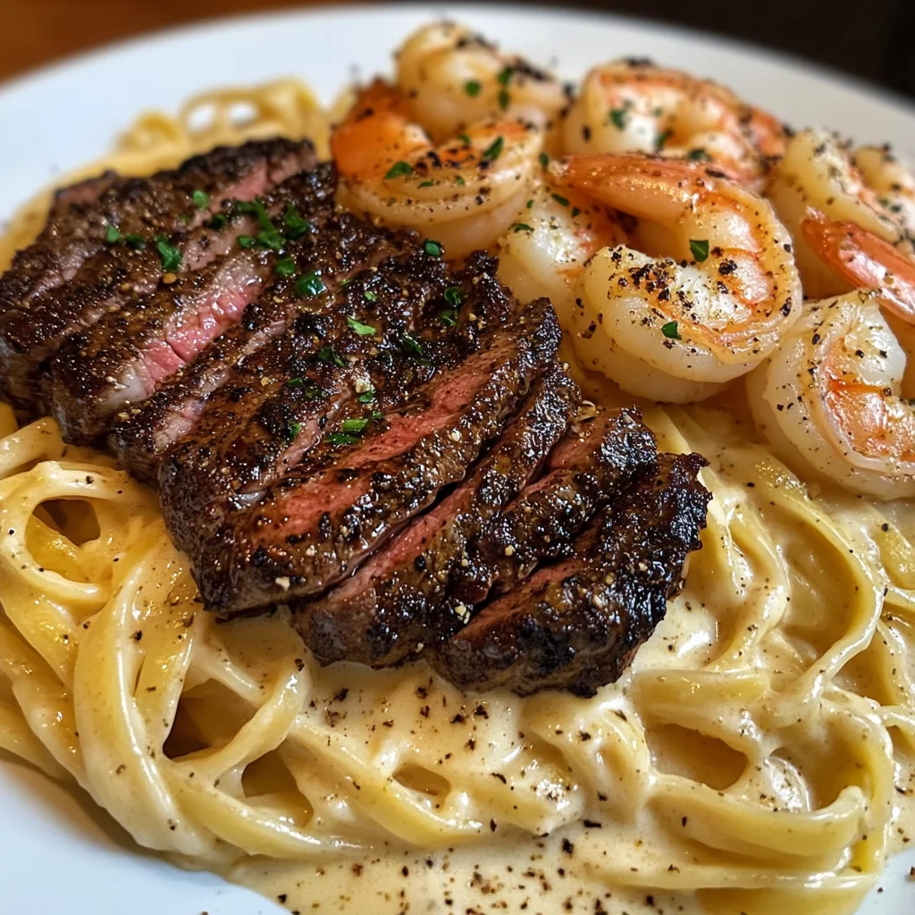 Creamy Cajun Steak and Shrimp Alfredo