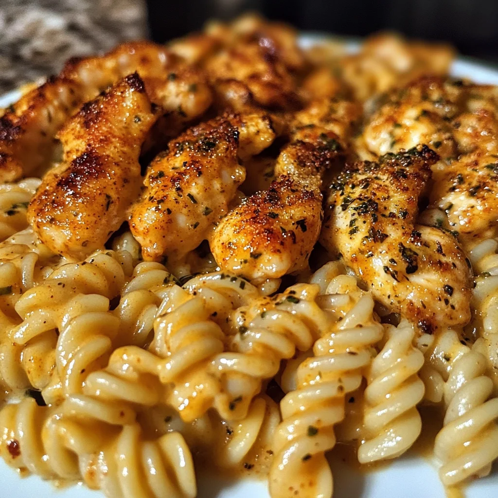 Creamy Velveeta Rotini with Cajun Garlic Chicken Strips