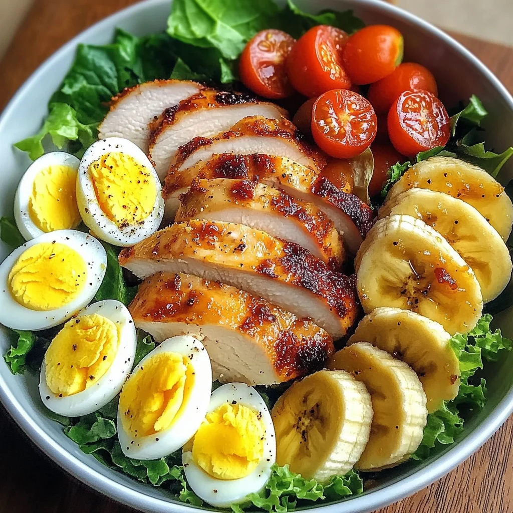 Crispy Chicken & Egg Salad Bowl with Fresh Banana & Greens