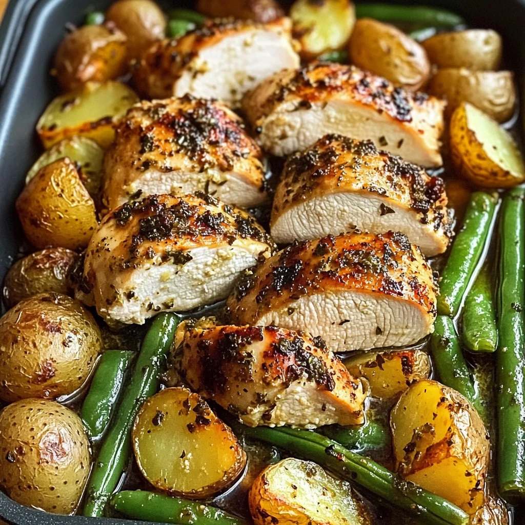 Garlic Herb Chicken with Roasted Potatoes & Green Beans