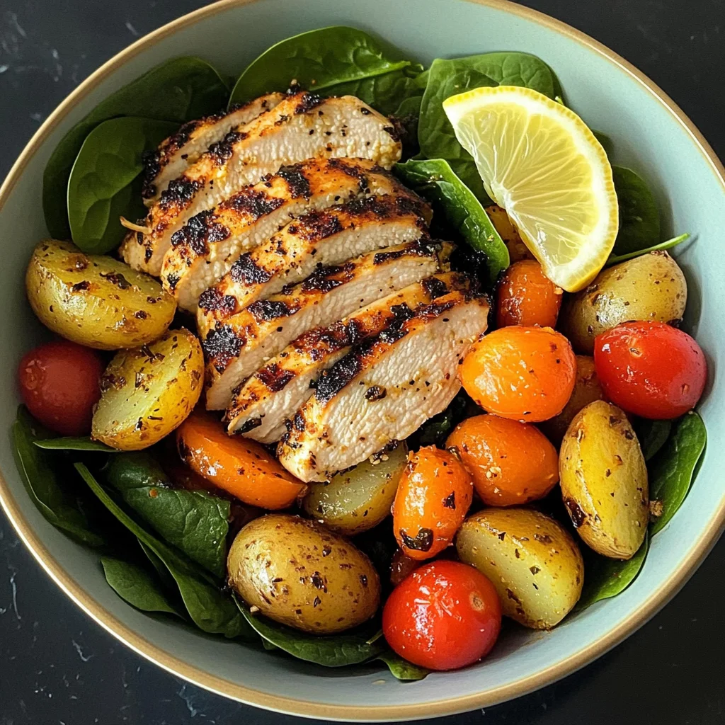 Grilled Chicken & Root Veggie Bowl with Spinach & Lemon