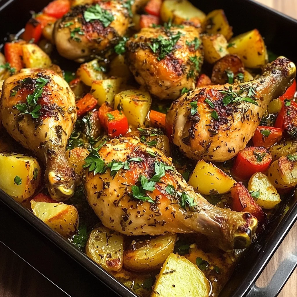 Herb Roasted Chicken Drumsticks with Roasted Potatoes & Veggies