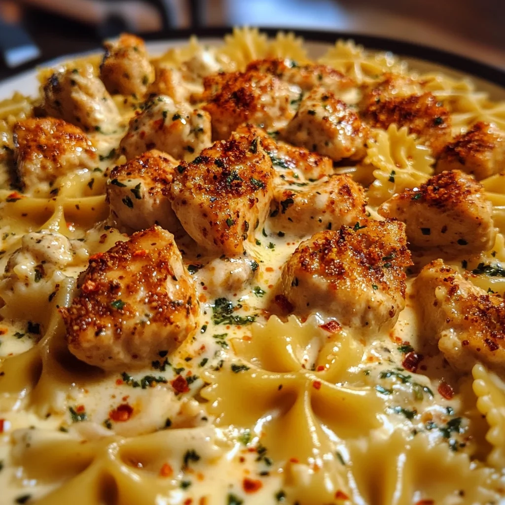 Mozzarella Garlic Butter Chicken Bowties in Cheesy Cream