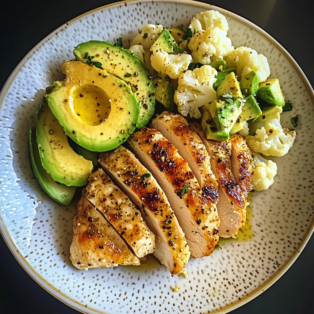 Pan-Seared Chicken with Steamed Cauliflower & Avocado Bowl