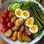 Roasted Potato Wedges with Asparagus, Jammy Eggs & Fresh Garden Salad