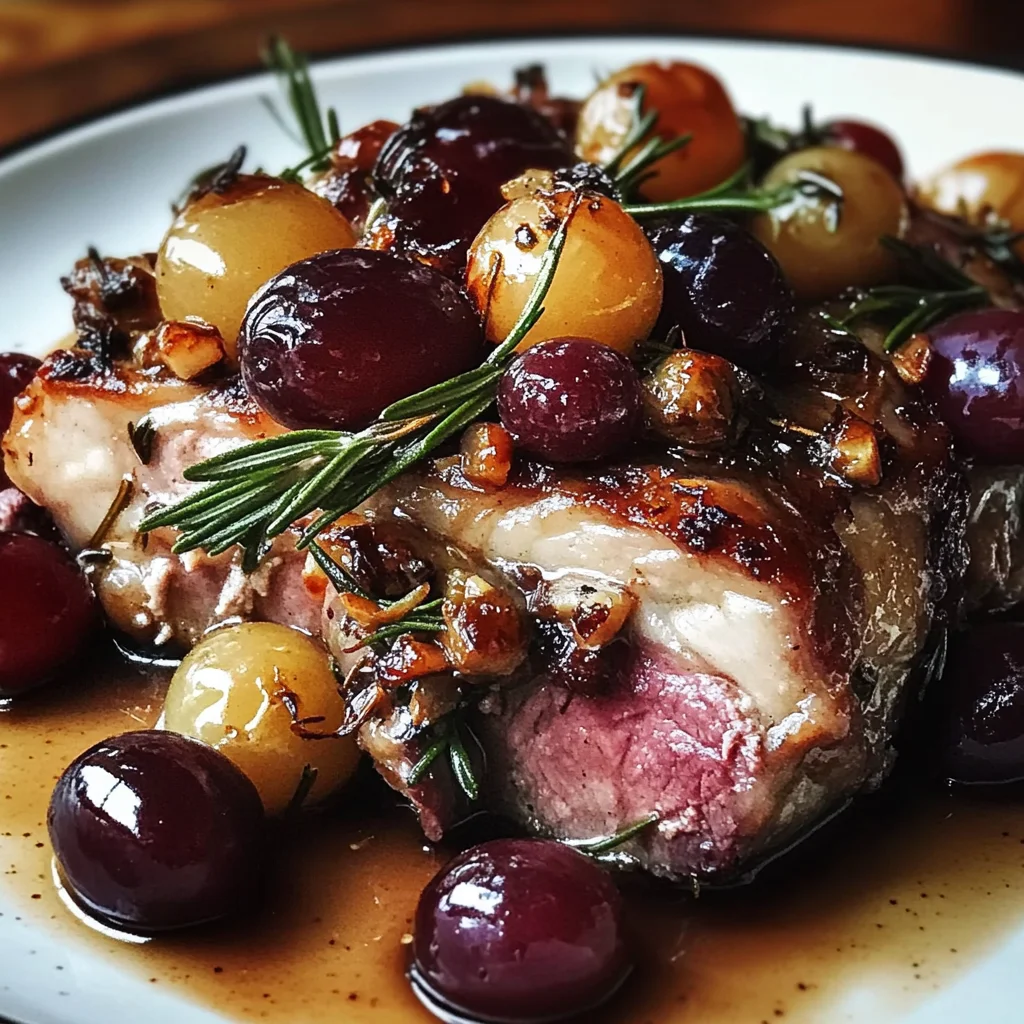 Slow-Roasted Lamb Shoulder with Rosemary, Garlic Cream & Caramelized Grapes