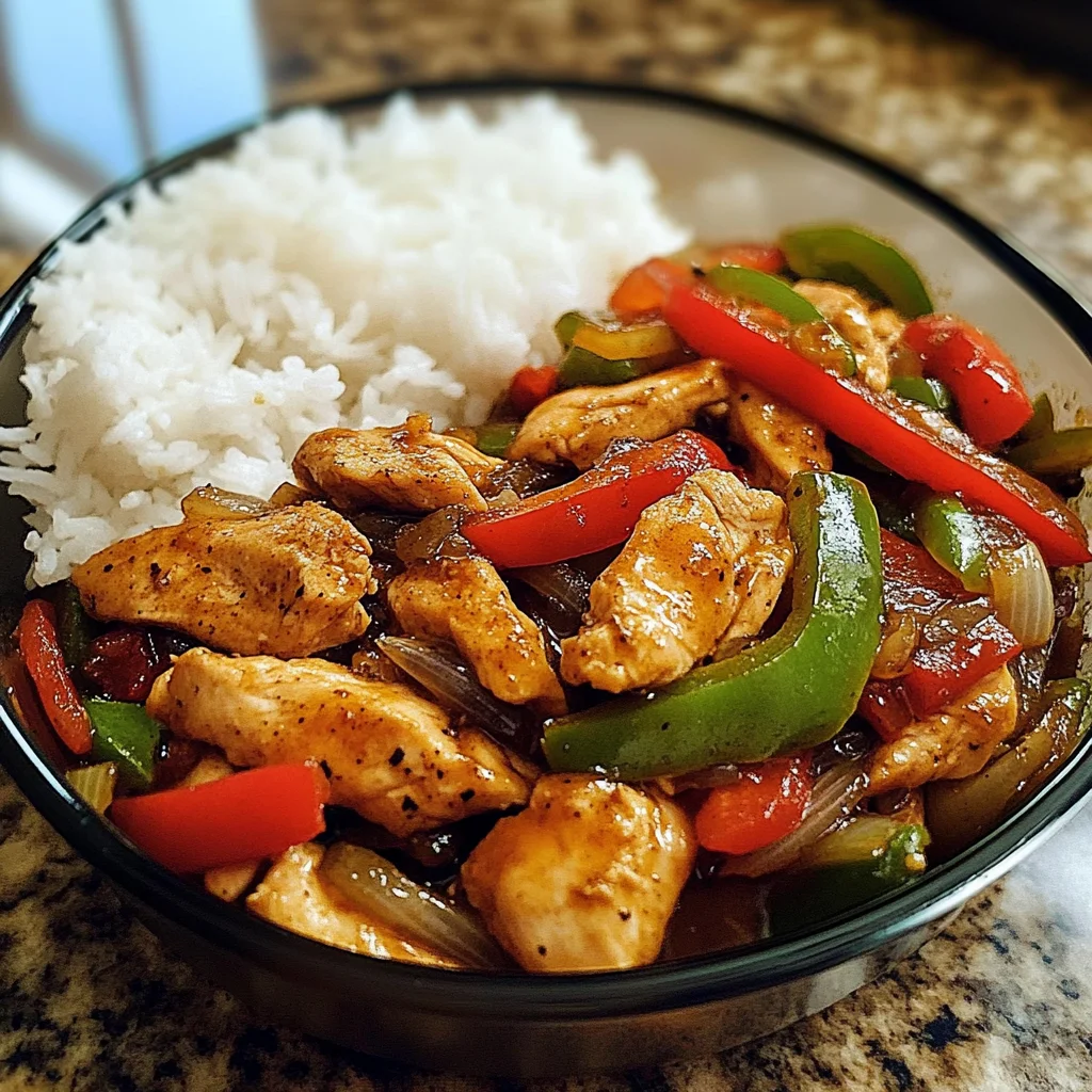 Spicy Garlic Pepper Chicken Stir-Fry with Steamed Rice