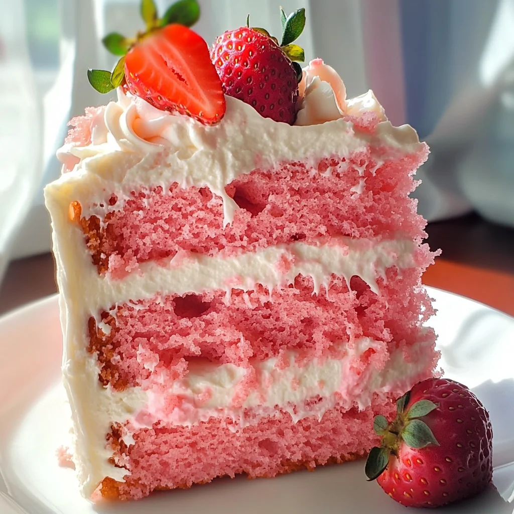 Strawberry Cake with Whipped Cream Cheese Frosting