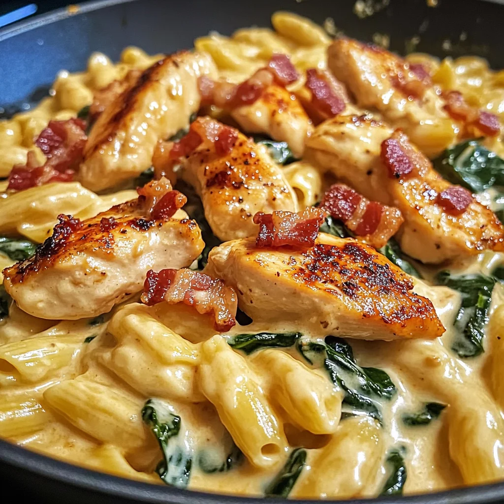 Zesty Honey BBQ Chicken Pasta with Creamy Bacon & Spinach