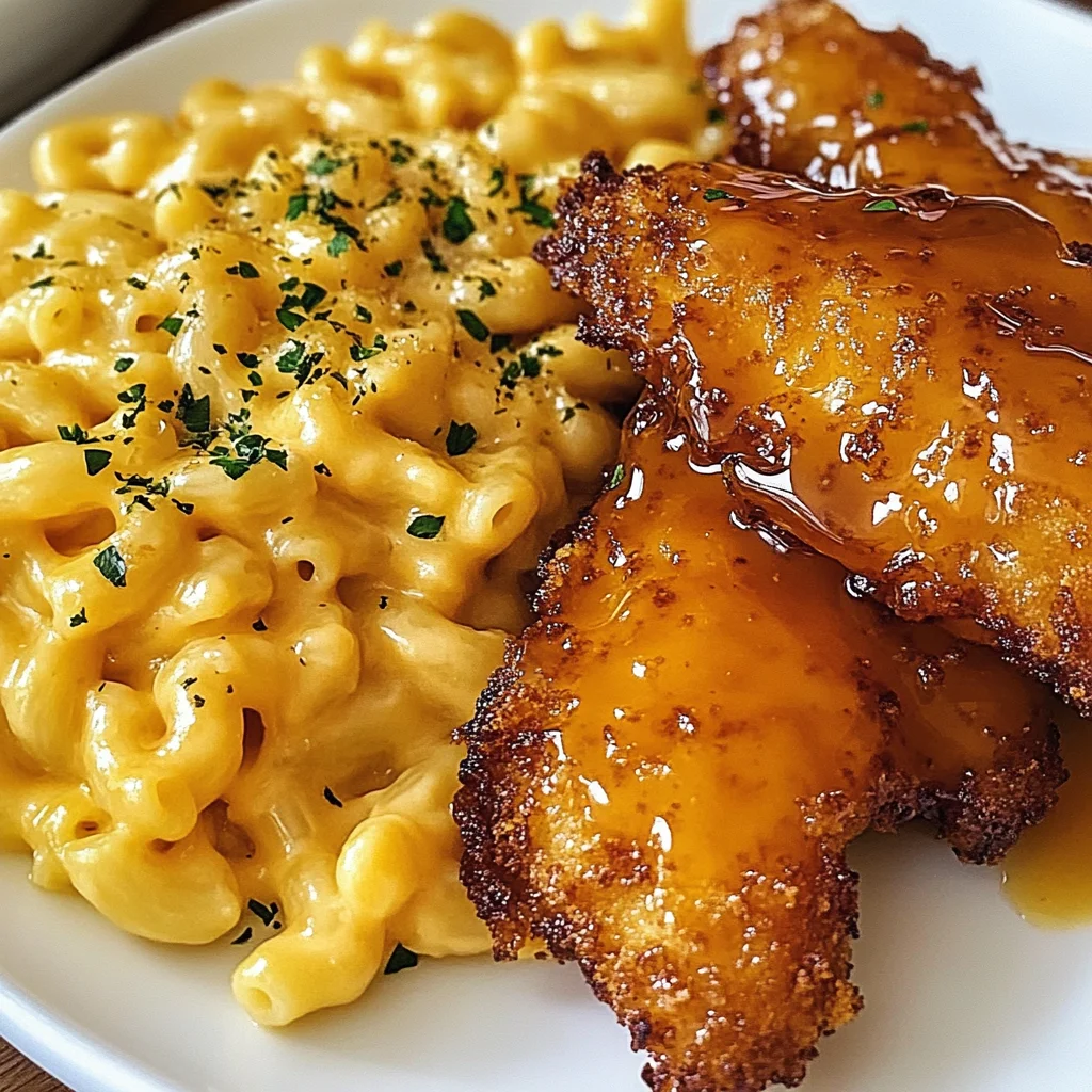Hot Honey Chicken Tenders with Baked Mac and Cheese