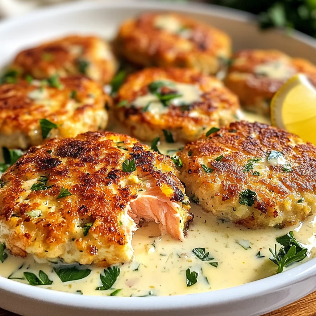 Salmon Patties with Creamy Lemon-Garlic Sauce