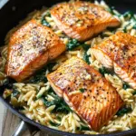 One Skillet Salmon with Lemon Orzo