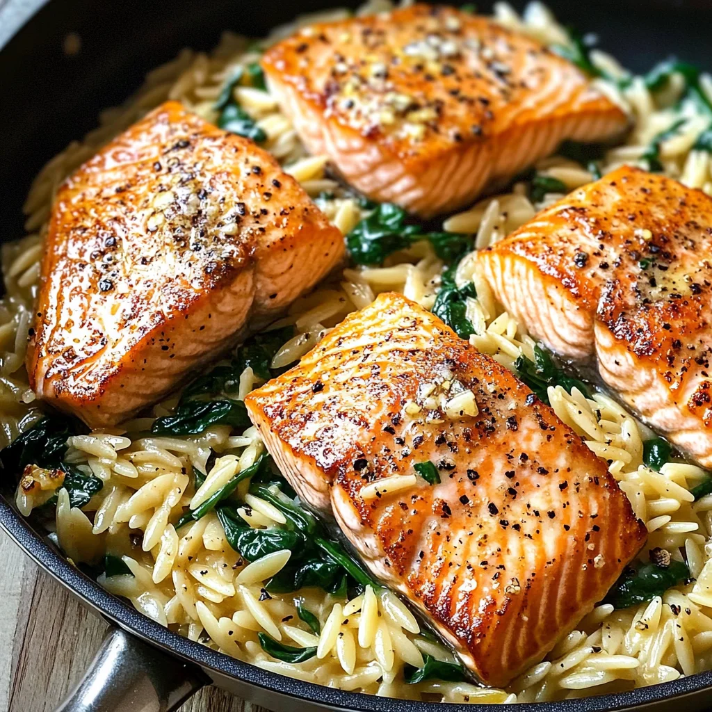 One Skillet Salmon with Lemon Orzo