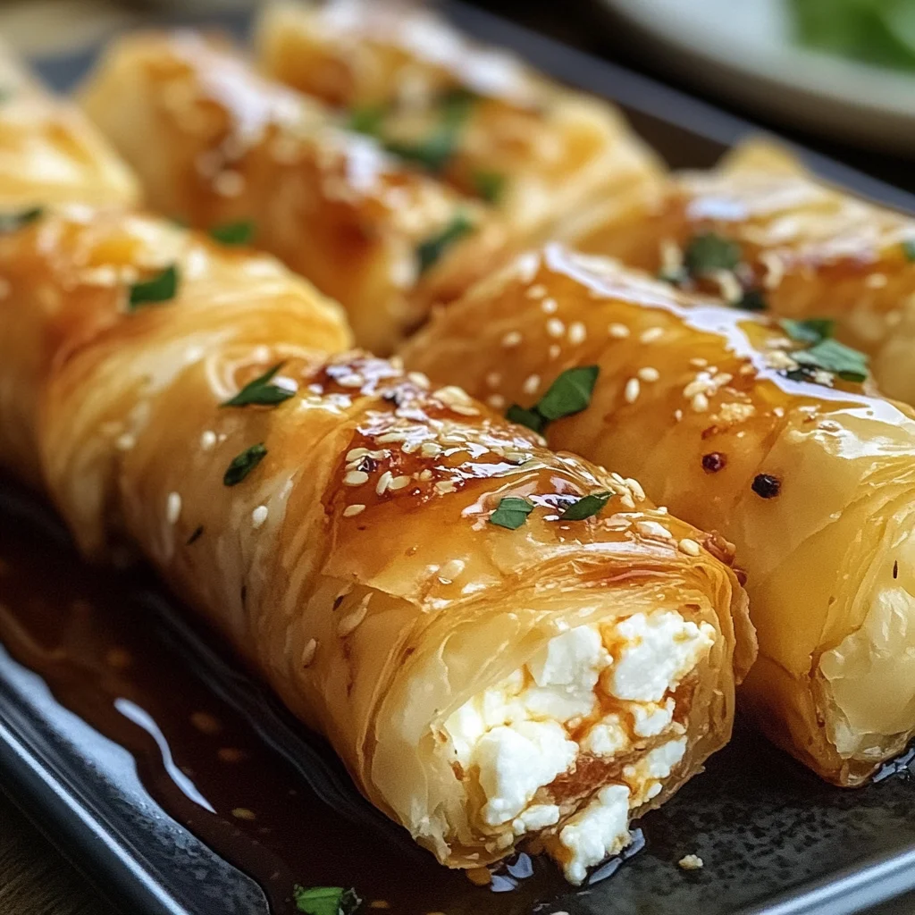 Oven Fried Feta Rolls with Chili Honey