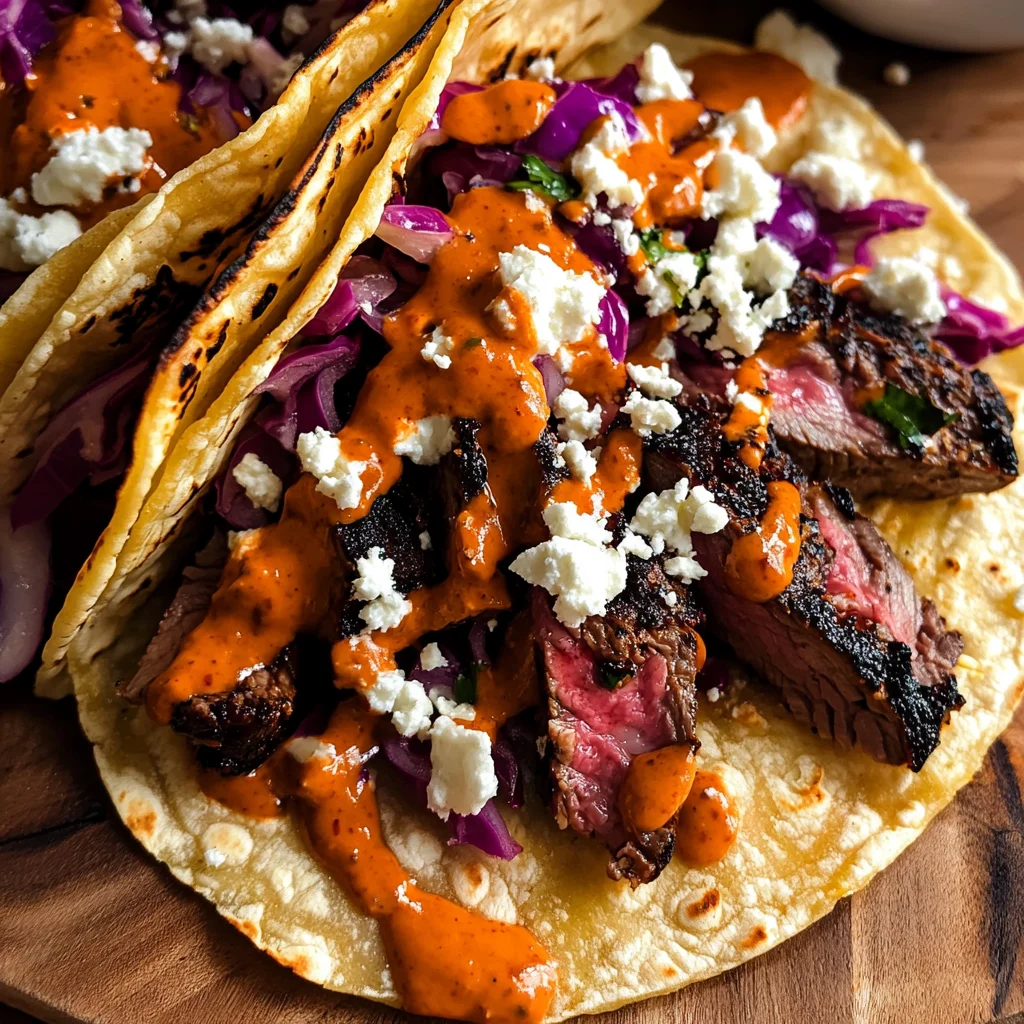 Steak Tacos with Chipotle Sauce & Roasted Cabbage Slaw