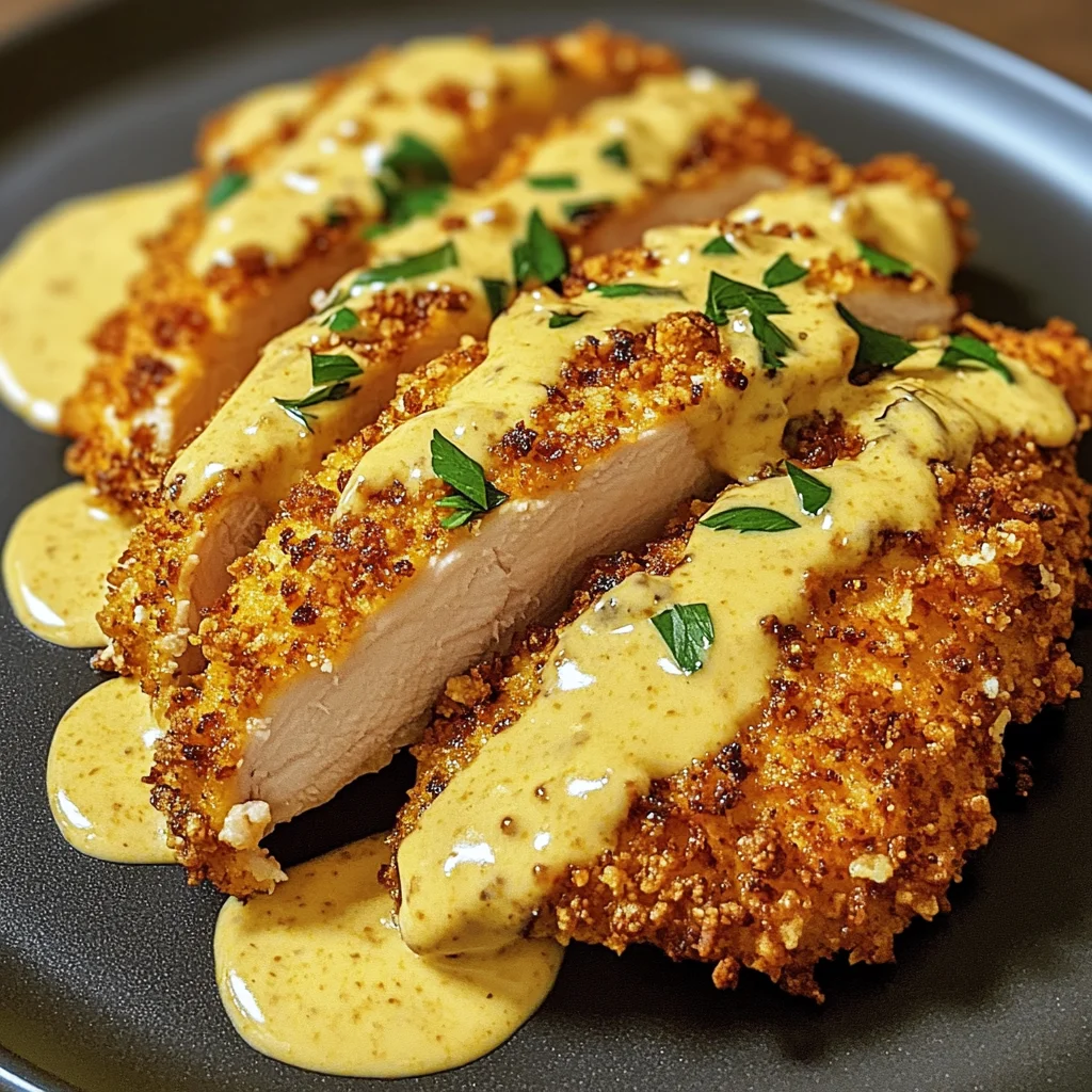 Crispy Pretzel Crusted Chicken with Cheddar Mustard Sauce Recipe
